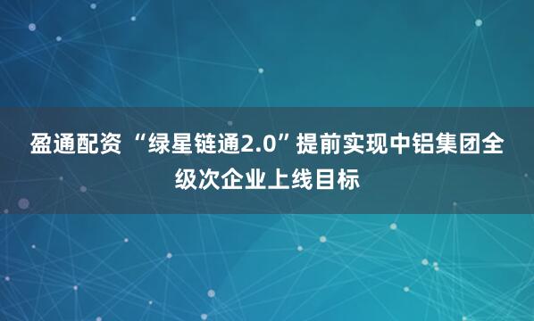 盈通配资 “绿星链通2.0”提前实现中铝集团全级次企业上线目标